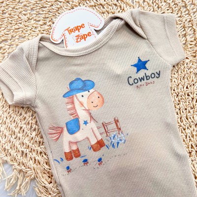 Conj. Body Cowboy e Bermuda Cavalinhos - Areia e Off White